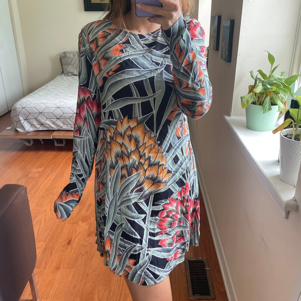 Mara Hoffman Floral Mini Swing Dress Green Orange Small